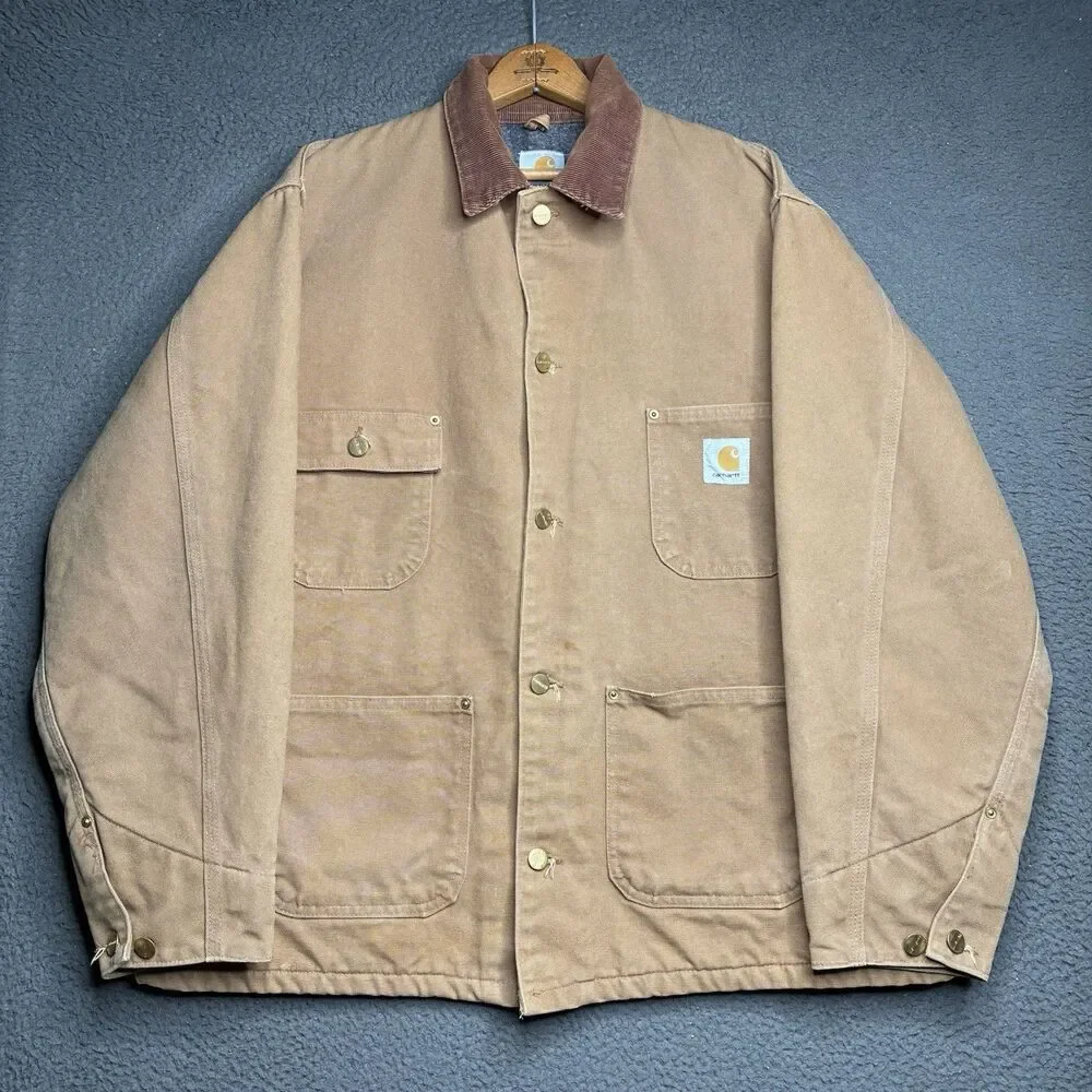 Carhartt Jacket Mens XL Brown Duck Blanket-Lined Chore Coat Button USA Made